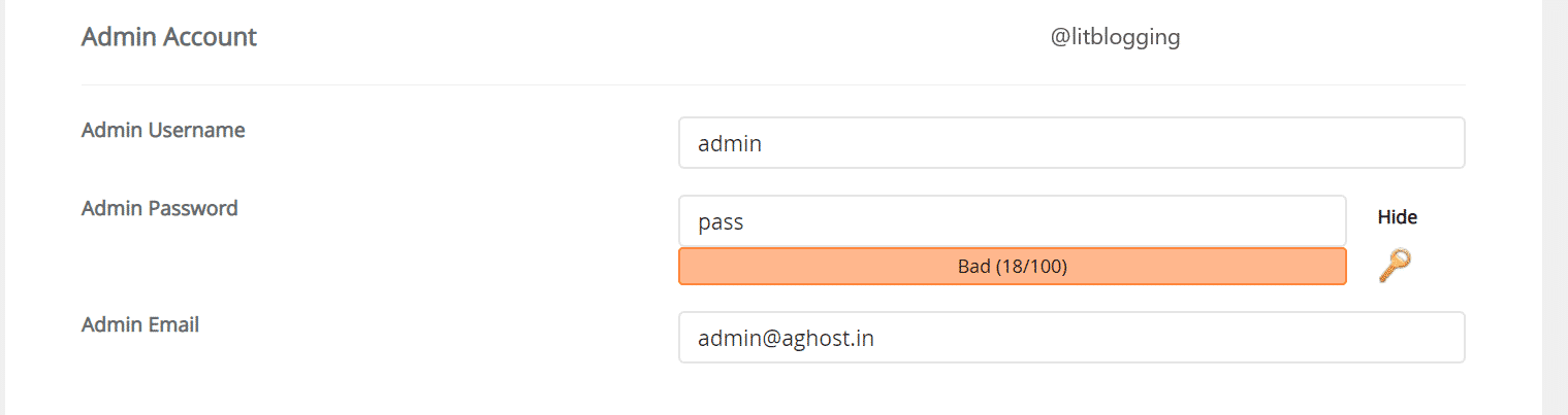 In the Admin account area fill your WordPress Login details and click on the install button
